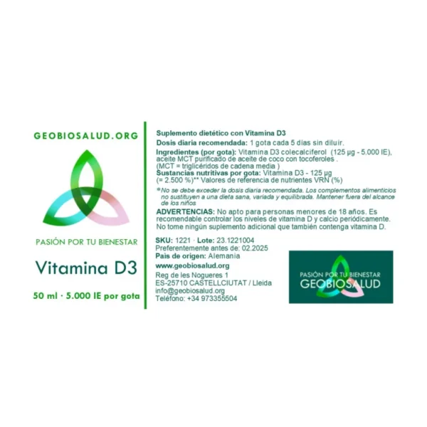 Etiqueta Vitamina D3 5.000 UI en gotas